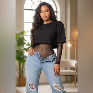 Black Layered Cropped Top/Bodysuit